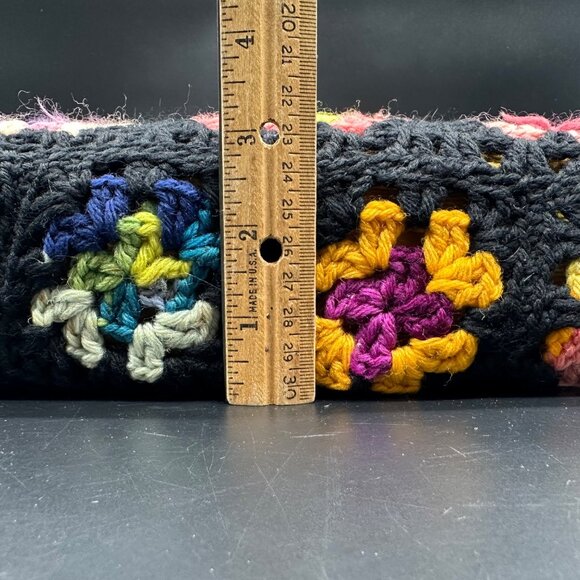 Vintage Granny Square Crochet Throw Pillow Rainbow Black Handmade Decorative - Picture 10 of 10
